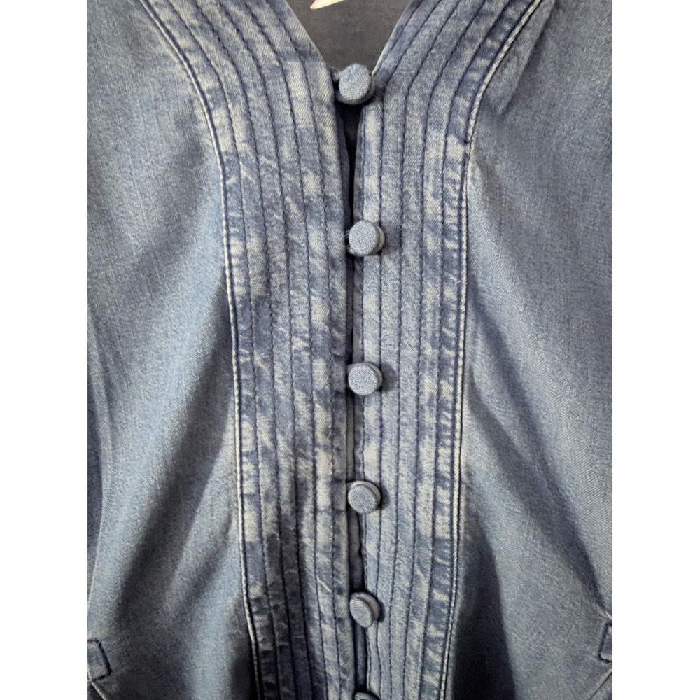 Madewell Denim Pintuck V-Neck Puff Sleeve Button Front Top Light Wash NZ186 14 - Picture 6 of 6